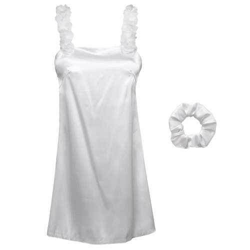 لباس خواب زنانه لورنزا مدل ساتن بند گلدار بغل نردبانی کد 4715-2004 رنگ سفید به همراه کش مو