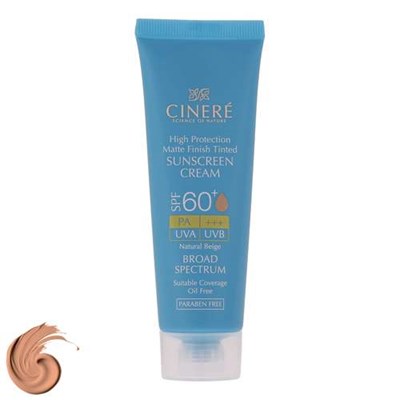 کرم ضد آفتاب رنگی سینره SPF60 مدل Natural Beige محافظ UVA ،UVB و +++PA، مناسب انواع پوست حجم 50 میلی‌لیتر