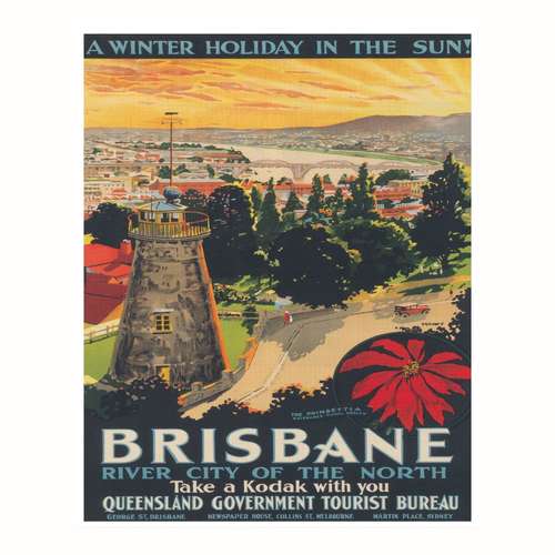 پوستر مدل سفر قدیمی چاپ یکپارچه سازی با سیستم عامل بریزبن استرالیا هنر کوئینزلند 