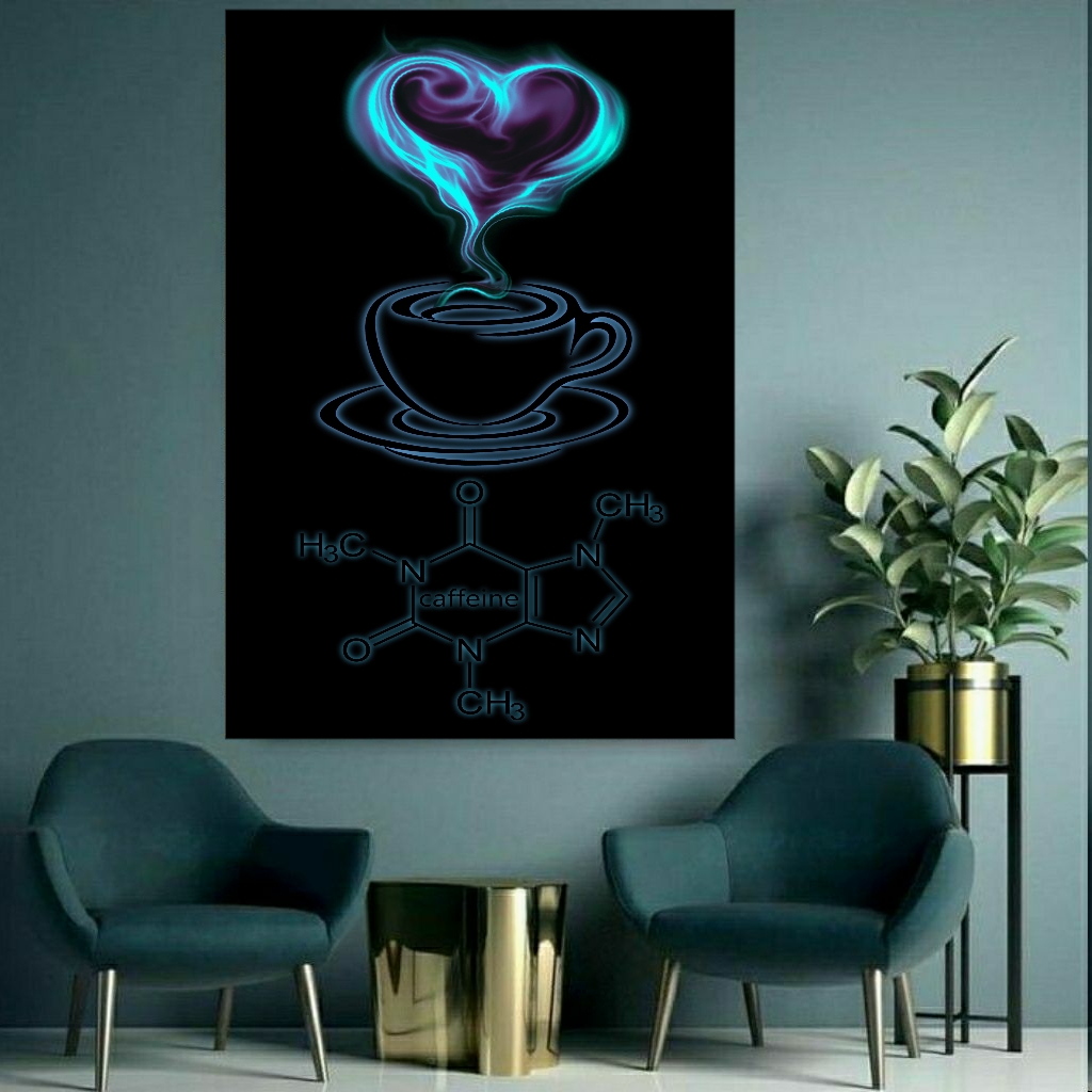 تابلو بوم طرح مخمل فنجان قهوه مدل قلب و معادله شیمی کد AR30542