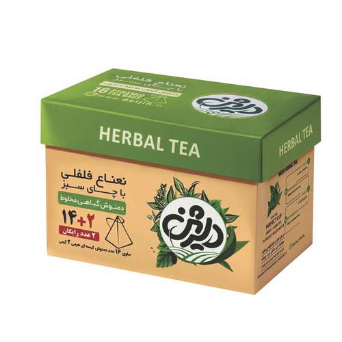 دمنوش مخلوط گیاهی نعناع فلفلی با چای سبز دلژین - 32 گرم