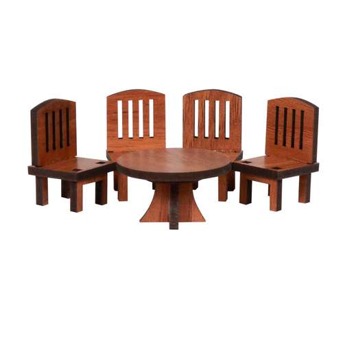 ماکت دکوری چوب آرا مدل میز و صندلی مینیاتوری طرح کلاسیک کد Y220 مجموعه 5 عددی