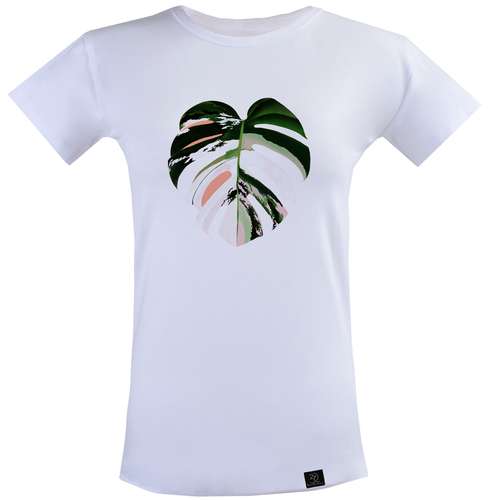تی شرت آستین کوتاه زنانه 27 مدل برگ انجیری کد Z11 رنگ سفید 